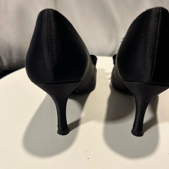 Stuart Weitzman Black Satin Open Toe Gigiritz Heels - Picture 4 of 5